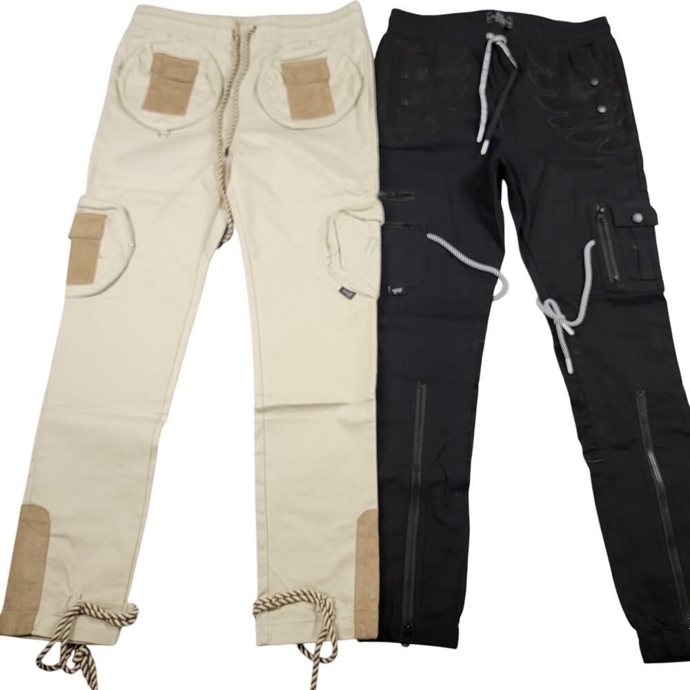 The Hideout Clothing Pants Set Medium Black Cream Cargo Joggers NWT (813)
